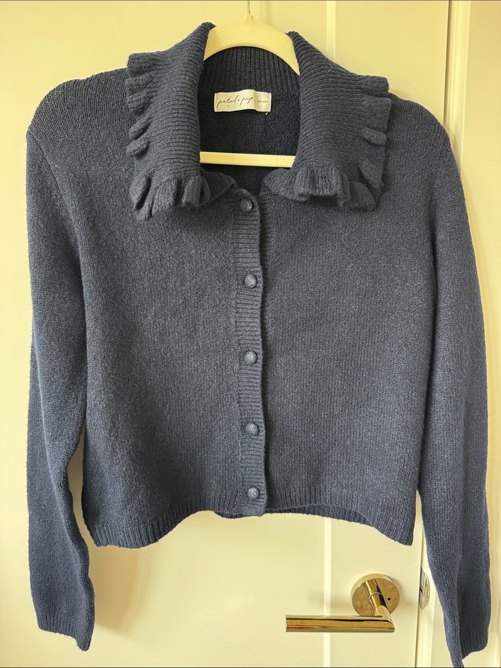 Petal & Pup Slate Blue Ruffle Collar Button Cardigan
